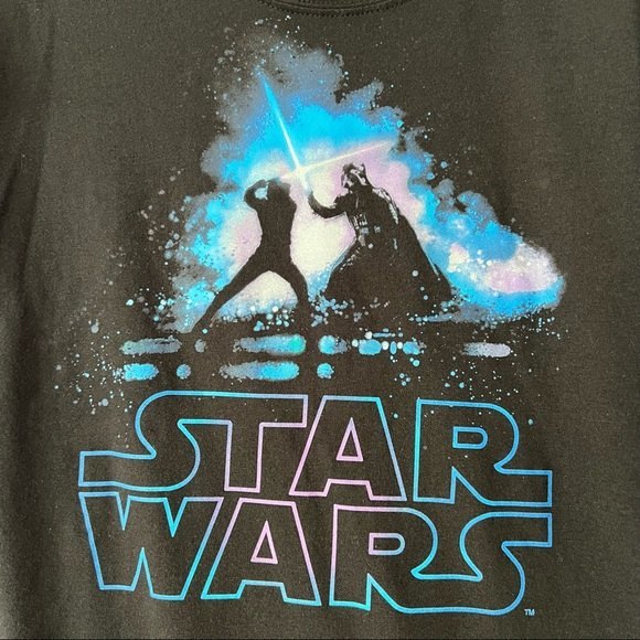 🪴 Star Wars Luke Skywalker Darth Vader Black Graphic Tee Small - Picture 3 of 7